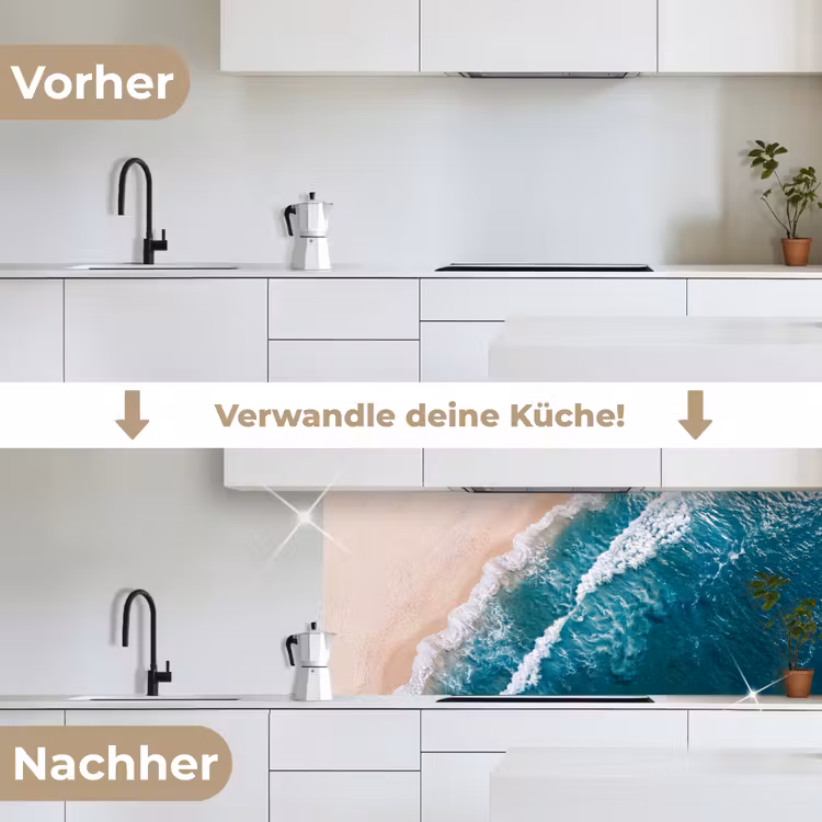 Zee - Strand - Golven - Natuur - Blauw keuken achterwand 2 middel -voor-na_DE