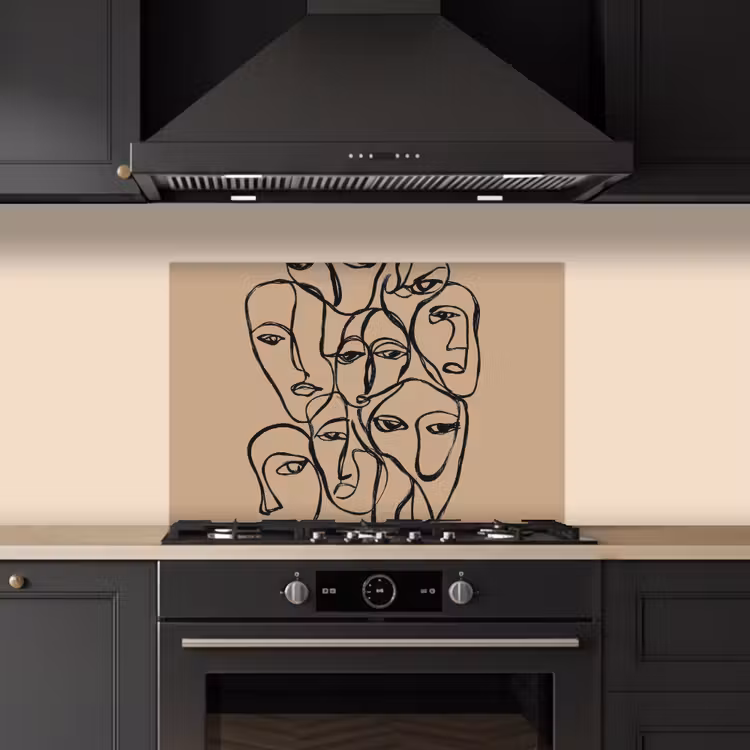 Gezichtenzee - Lijntekening - Abstract keuken achterwand spatscherm klein -sfeer1