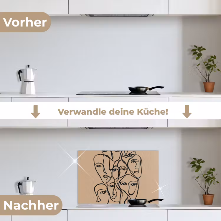 Gezichtenzee - Lijntekening - Abstract keuken achterwand spatscherm klein -voor_na_DE