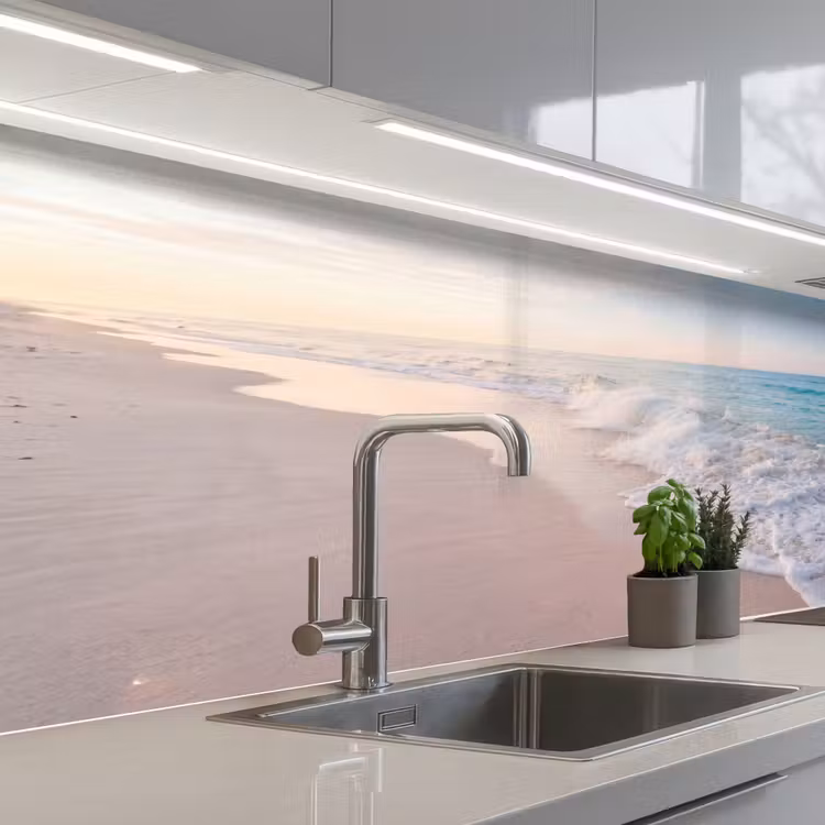 Zee - Golven - Strand - Natuur - Wit keuken achterwand 2 middel -3d_schuin