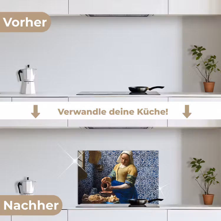 Melkmeisje - Delfts Blauw - Vermeer - Schilderij - Oude meesters keuken achterwand spatscherm klein -voor_na_DE