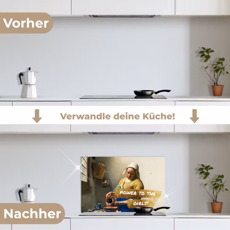 Melkmeisje - Goud - Quotes - Schilderij - Oude meesters keuken achterwand spatscherm klein -voor_na_DE