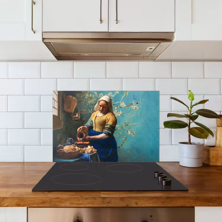 Melkmeisje - Amandelbloesem - Van Gogh - Vermeer - Schilderij - Oude meesters keuken achterwand spatscherm klein -sfeer2