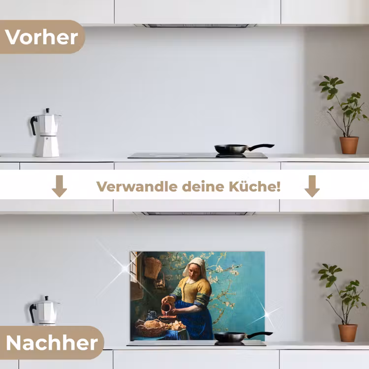 Melkmeisje - Amandelbloesem - Van Gogh - Vermeer - Schilderij - Oude meesters keuken achterwand spatscherm klein -voor_na_DE