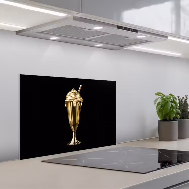 Milkshake - Goud - Drinken - Zwart keuken achterwand spatscherm klein -3d_schuin