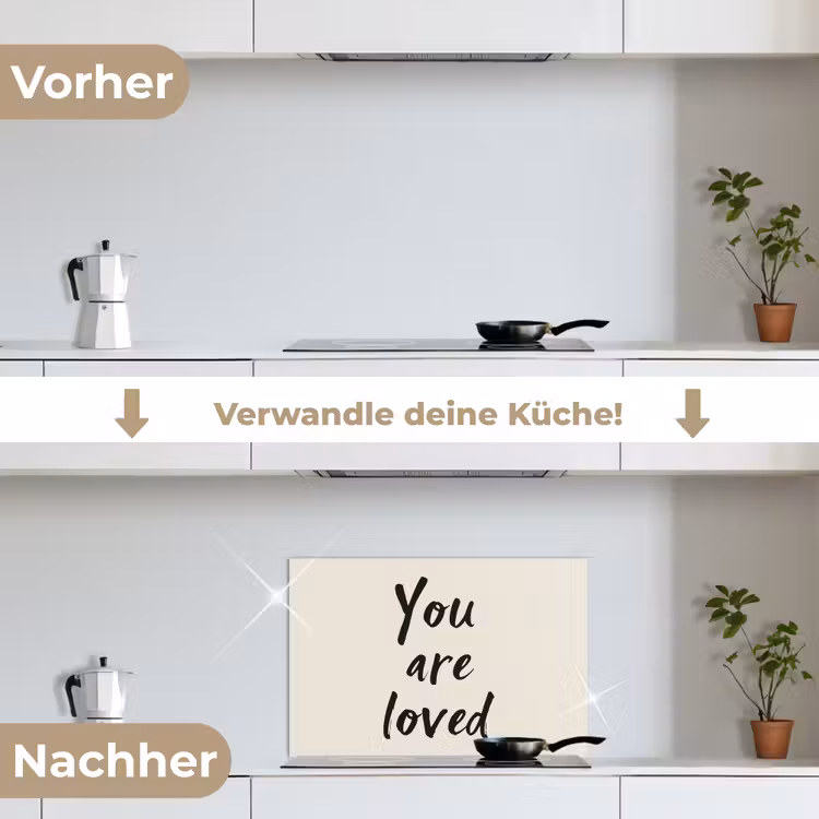 Minimalistisch - Beige - Love keuken achterwand spatscherm klein -voor_na_DE