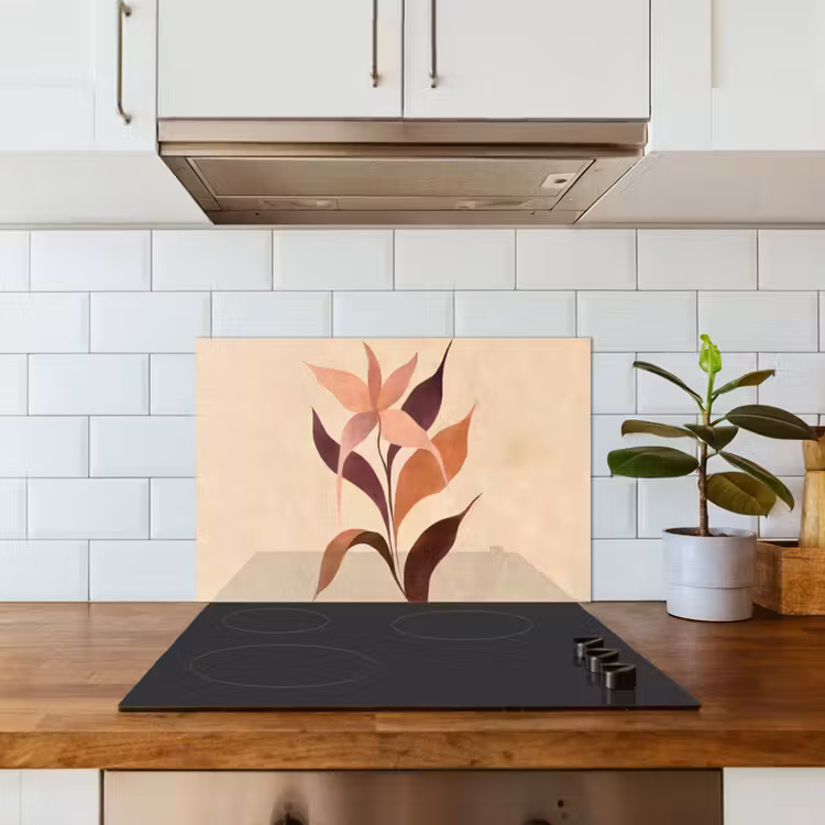 Minimalistisch - Bloem - Bladeren - Beige keuken achterwand spatscherm klein -sfeer2