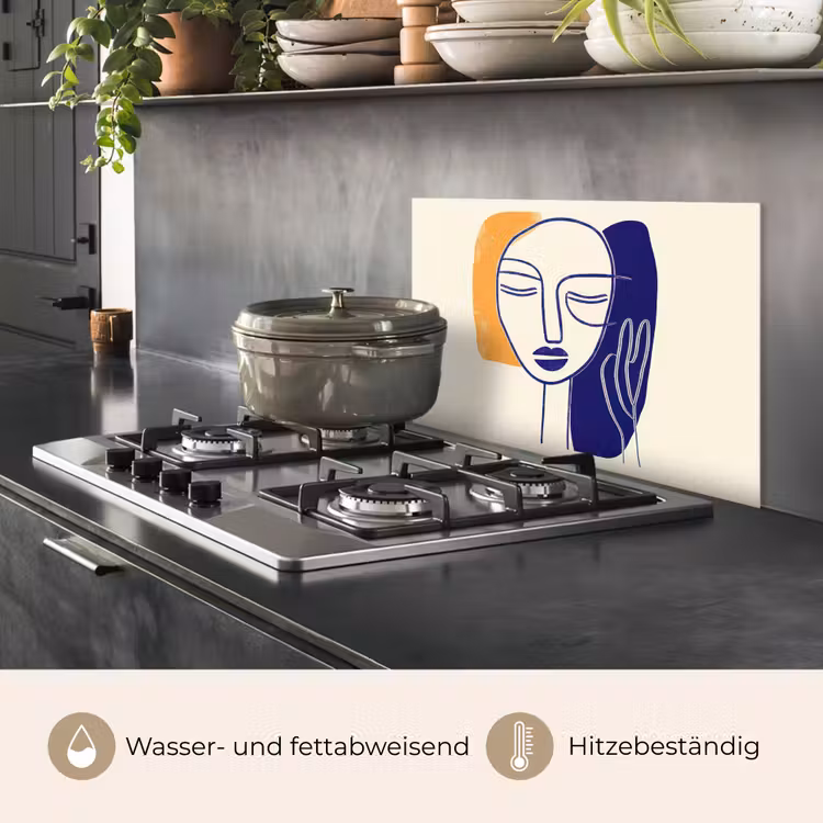 Minimalistisch - Gezicht - Hand - Oranje - Blauw keuken achterwand spatscherm klein -usp_DE