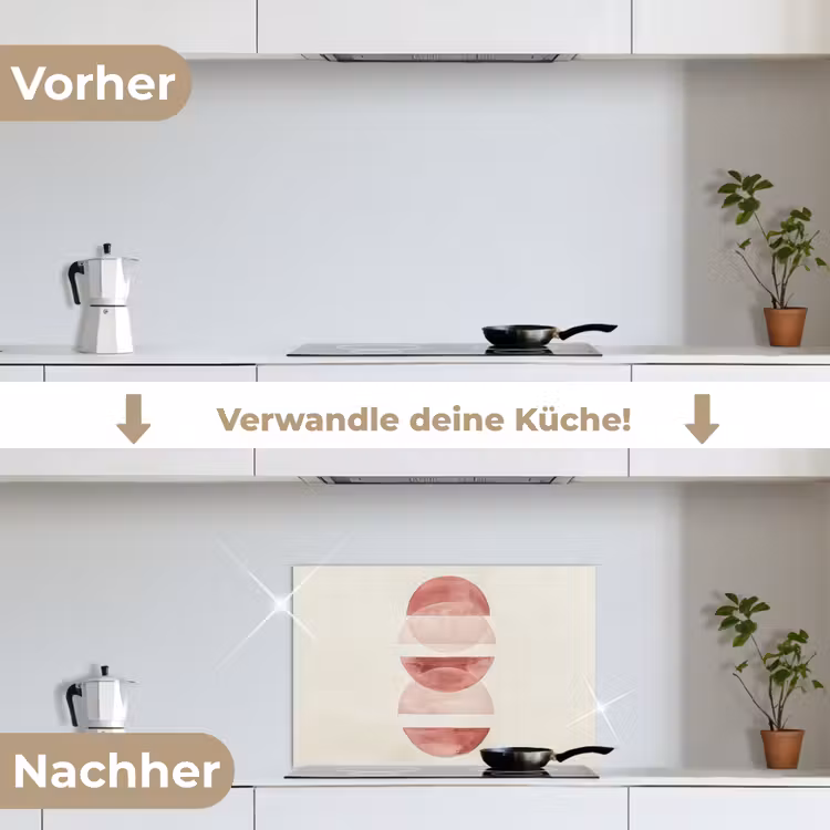Minimalistisch - Cirkels - Roze keuken achterwand spatscherm klein -voor_na_DE