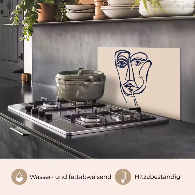 Minimalistisch - Lijnillustratie - Beige - Donkerblauw keuken achterwand spatscherm klein -usp_DE
