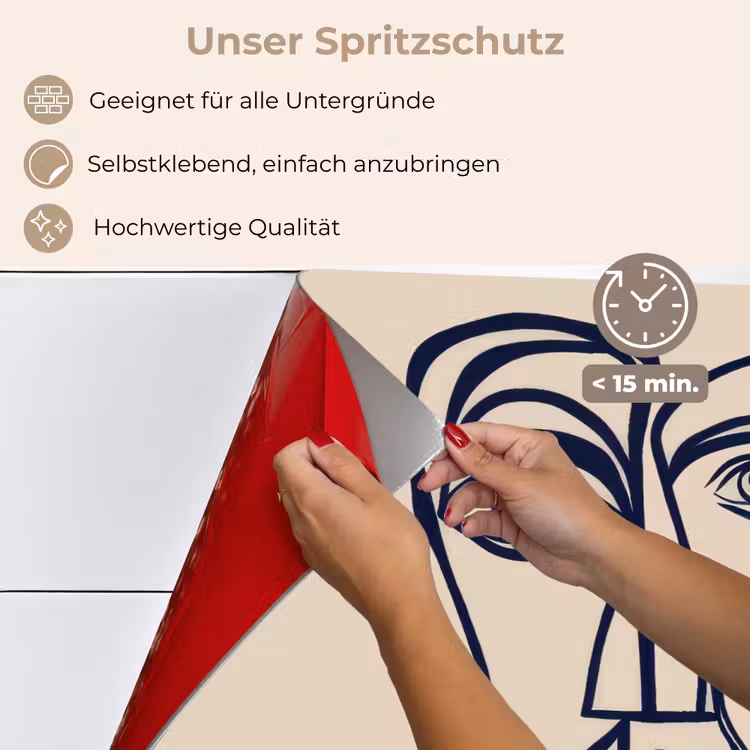 Minimalistisch - Lijnillustratie - Beige - Donkerblauw keuken achterwand spatscherm klein -spatscherm_DE