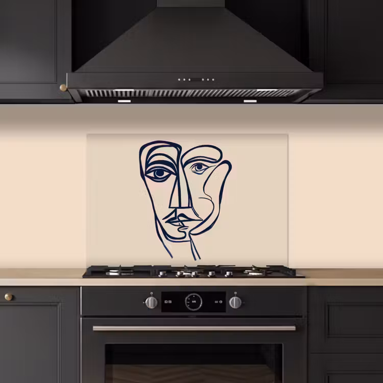 Minimalistisch - Lijnillustratie - Beige - Donkerblauw keuken achterwand spatscherm klein -sfeer1