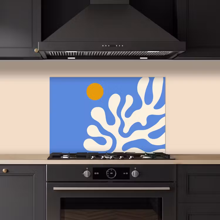 Minimalistisch - Organisch patroon - Blauw keuken achterwand spatscherm klein -sfeer1