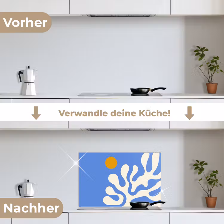 Minimalistisch - Organisch patroon - Blauw keuken achterwand spatscherm klein -voor_na_DE