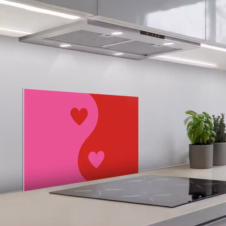Küchenrückwand - Minimalistisch - Rot - Rosa - Herzen