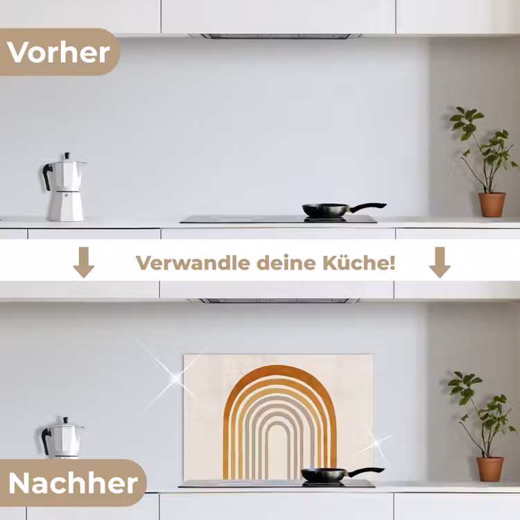 Minimalistisch - Boog - Lijnen - Beige keuken achterwand spatscherm klein -voor_na_DE
