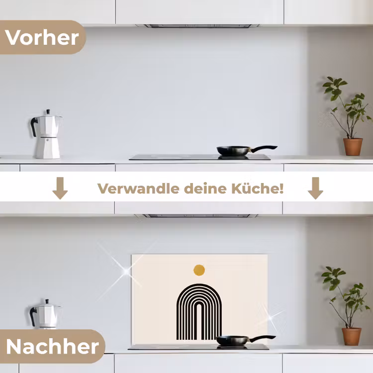 Minimalistisch - Zwarte boog - Gouden cirkel keuken achterwand spatscherm klein -voor_na_DE