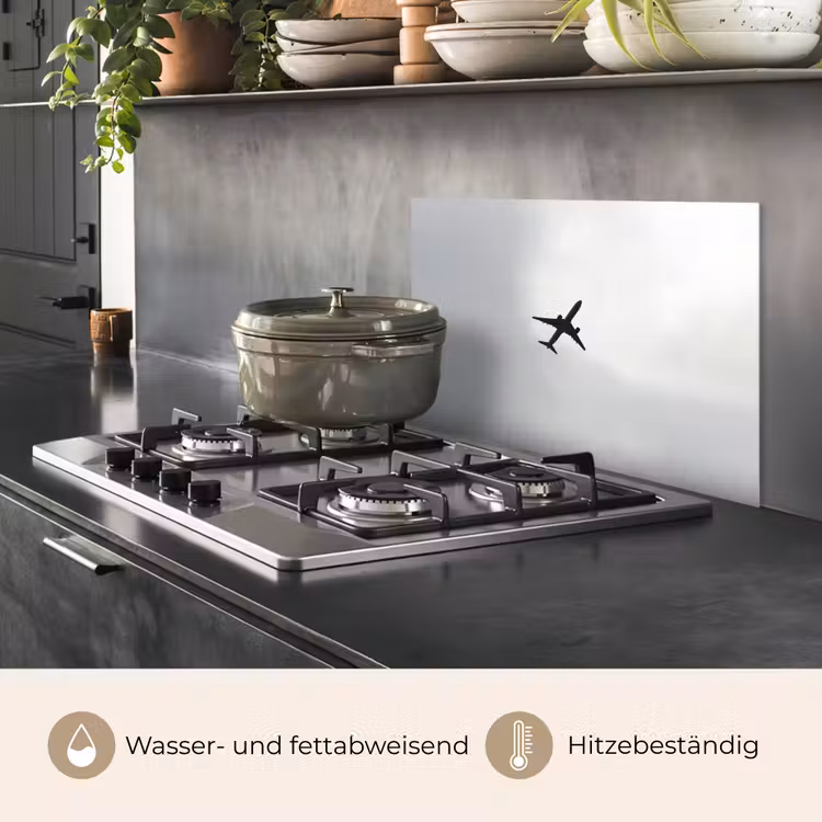 Minimalistisch - Silhouet - Zwart - Vliegtuig keuken achterwand spatscherm klein -usp_DE