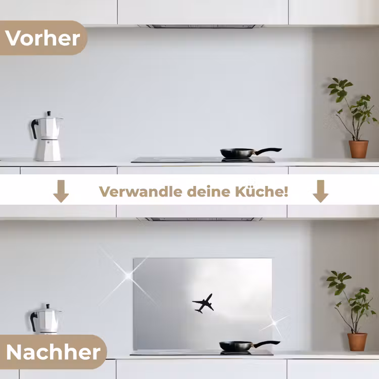 Minimalistisch - Silhouet - Zwart - Vliegtuig keuken achterwand spatscherm klein -voor_na_DE