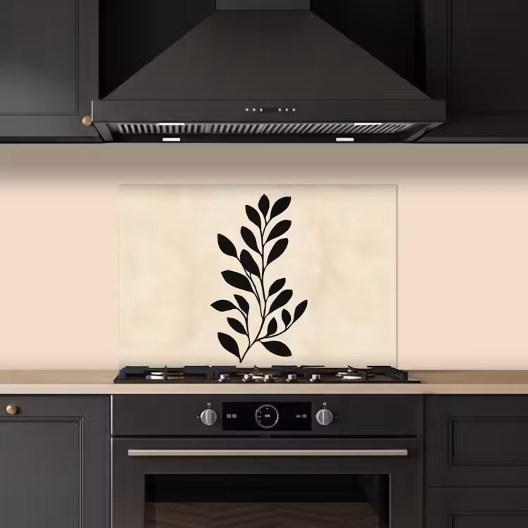 Minimalistisch - Tak - Bladeren - Zwart keuken achterwand spatscherm klein -sfeer1