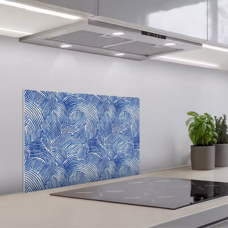 Modern - Abstract - Blauw keuken achterwand spatscherm klein 900 -3d_schuin