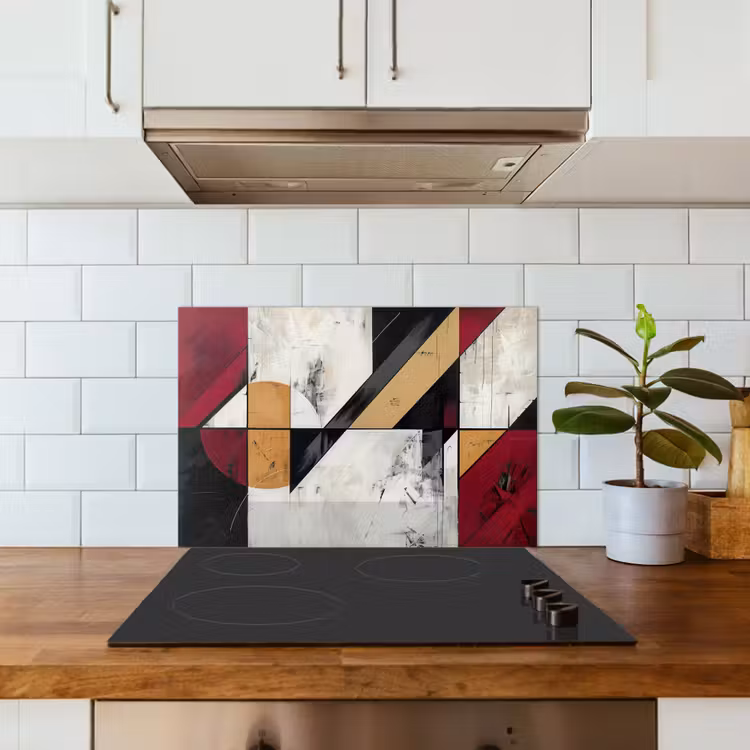Modern - Abstract - Geometrisch - Rood - Industrieel keuken achterwand spatscherm klein -sfeer2