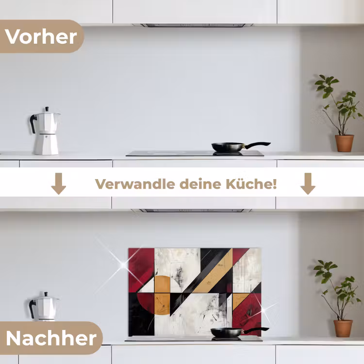 Modern - Abstract - Geometrisch - Rood - Industrieel keuken achterwand spatscherm klein -voor_na_DE