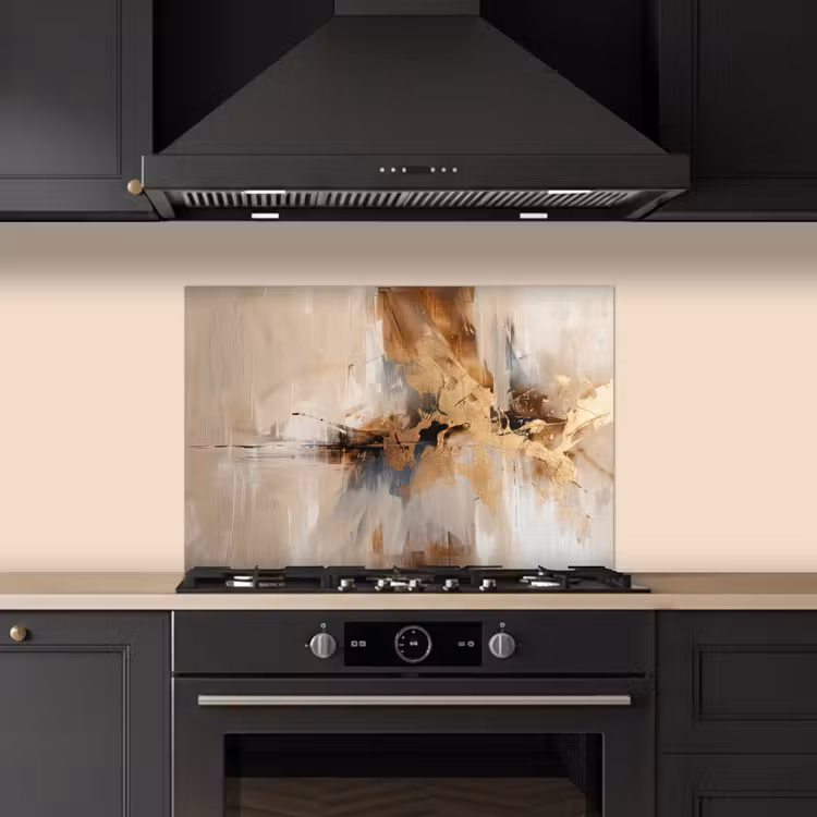 Modern - Bruin - Abstract - Beige keuken achterwand spatscherm klein -sfeer1