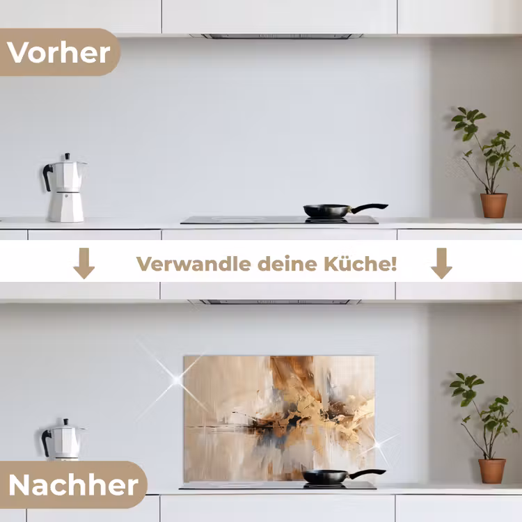 Modern - Bruin - Abstract - Beige keuken achterwand spatscherm klein -voor_na_DE