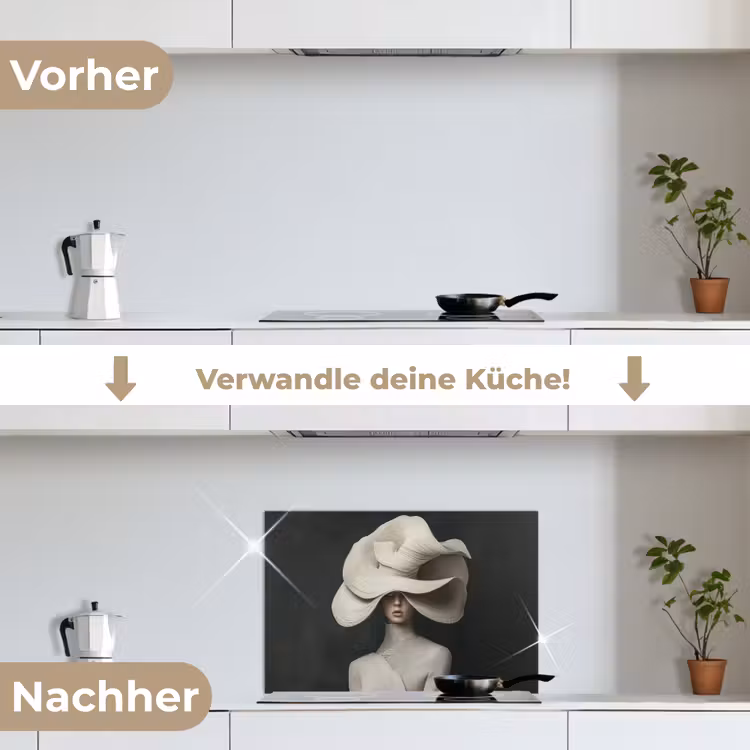 Modern - Vrouw - Hoed keuken achterwand spatscherm klein -voor_na_DE