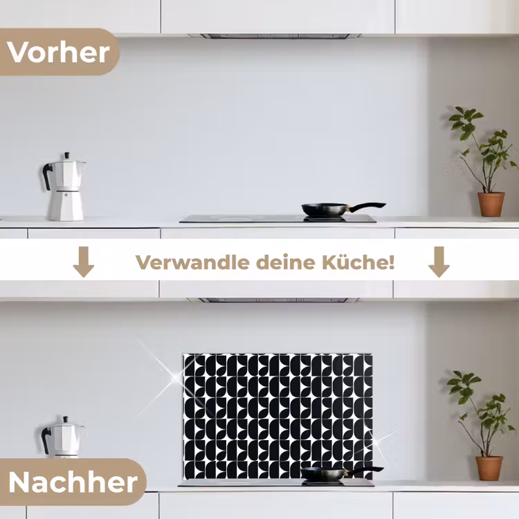 Modern - Geometrisch - Zwart keuken achterwand spatscherm klein 900 -voor_na_DE