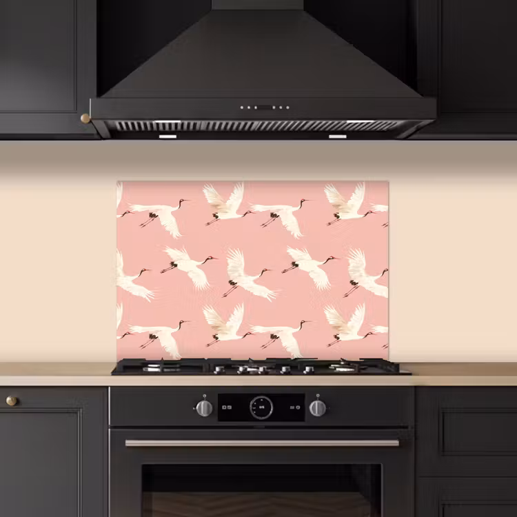 Modern - Kraanvogels - Roze keuken achterwand spatscherm klein 900 -sfeer1