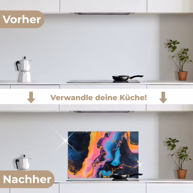 Modern - Marmer - Oranje keuken achterwand spatscherm klein -voor_na_DE