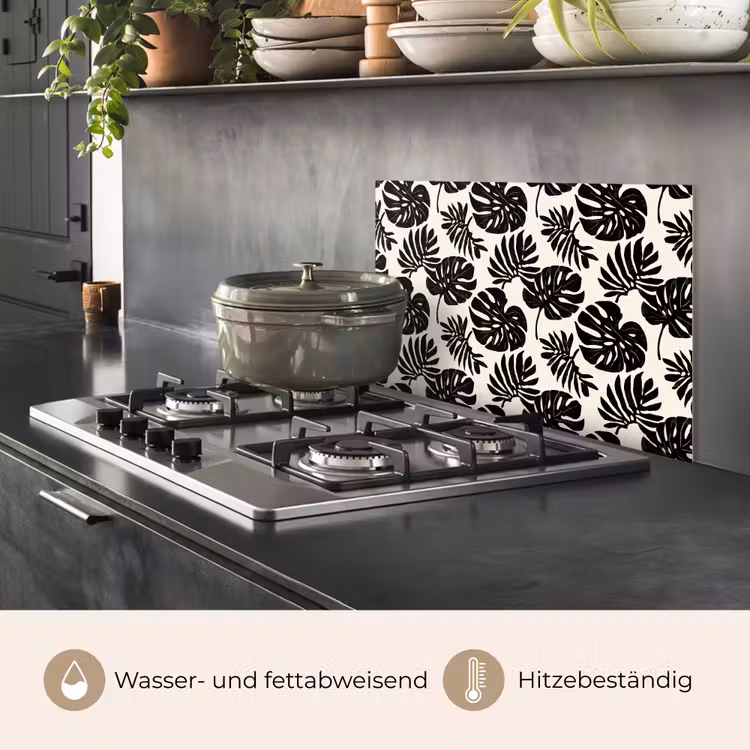 Modern - Monstera - Zwart keuken achterwand spatscherm klein 900 -usp_DE