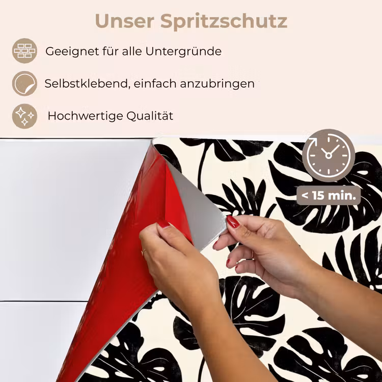 Modern - Monstera - Zwart keuken achterwand spatscherm klein 900 -spatscherm_DE