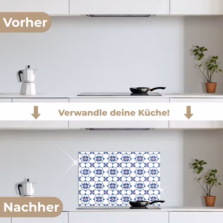 Modern - Patroon - Blauw - Roze keuken achterwand spatscherm klein 900 -voor_na_DE