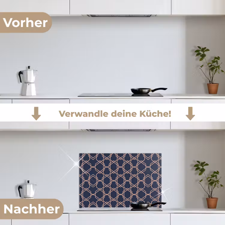 Modern - Patroon - Donkerblauw - Roze keuken achterwand spatscherm klein 900 -voor_na_DE