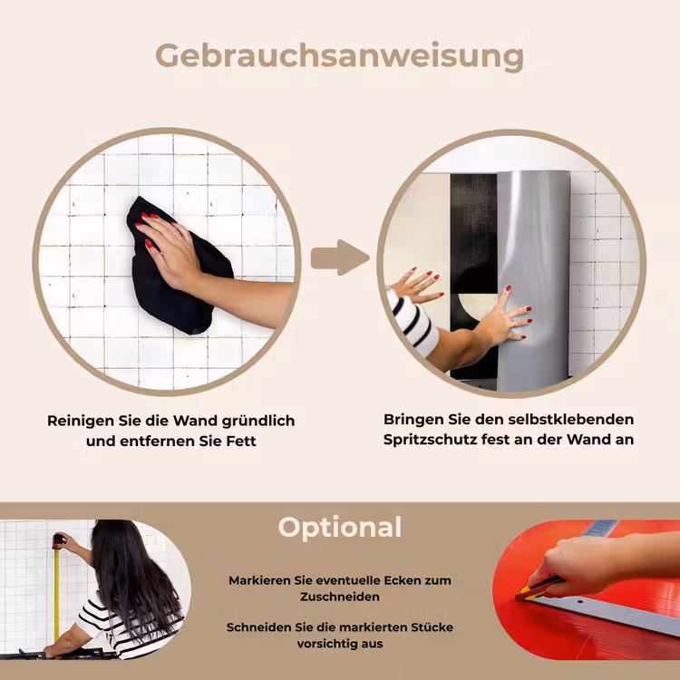 Modern - Vierkant - Vormen keuken achterwand spatscherm klein -gebruiksaanwijzing_DE
