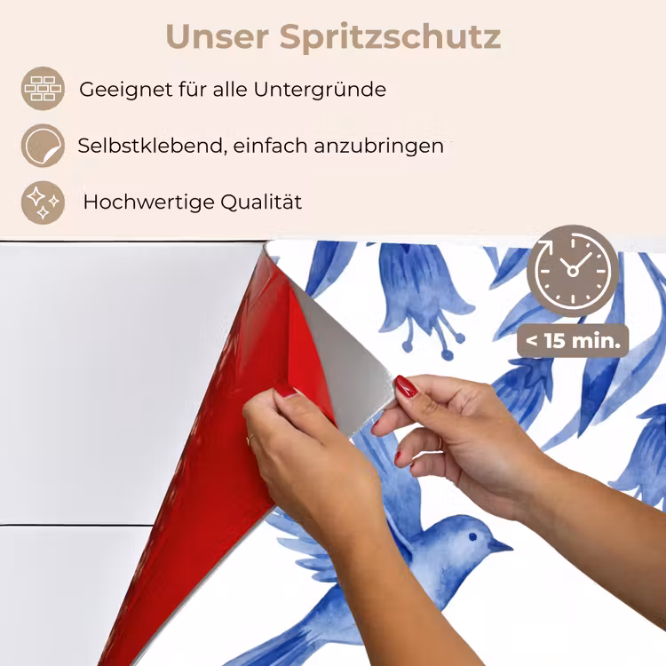Modern - Vogels - Delfts - Blauw keuken achterwand spatscherm klein -spatscherm_DE