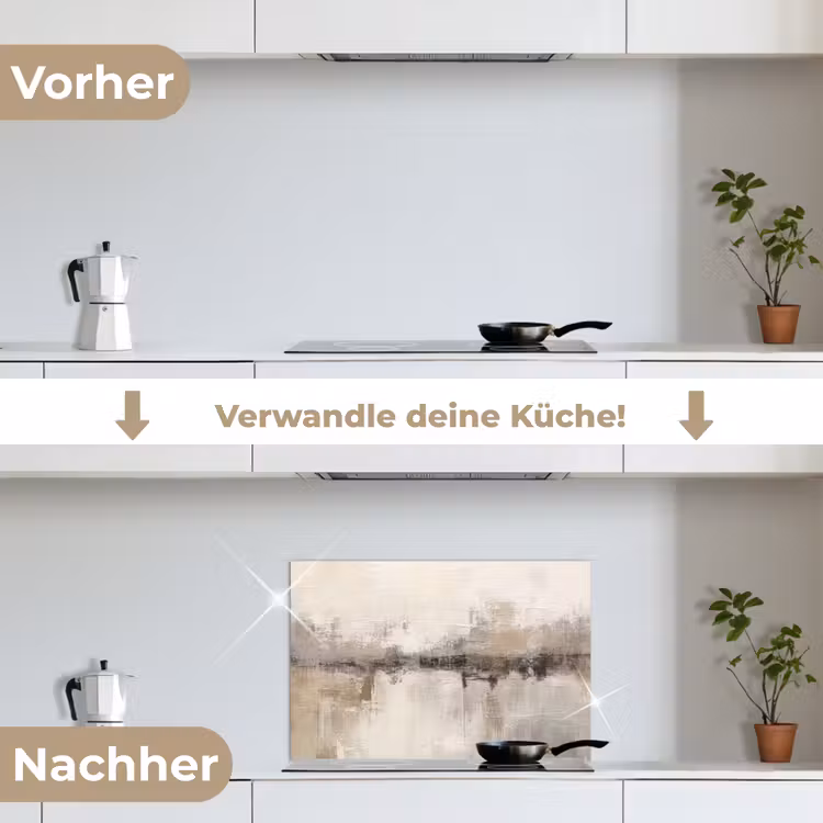 Moderne kunst - Abstract - Beige keuken achterwand spatscherm klein -voor_na_DE