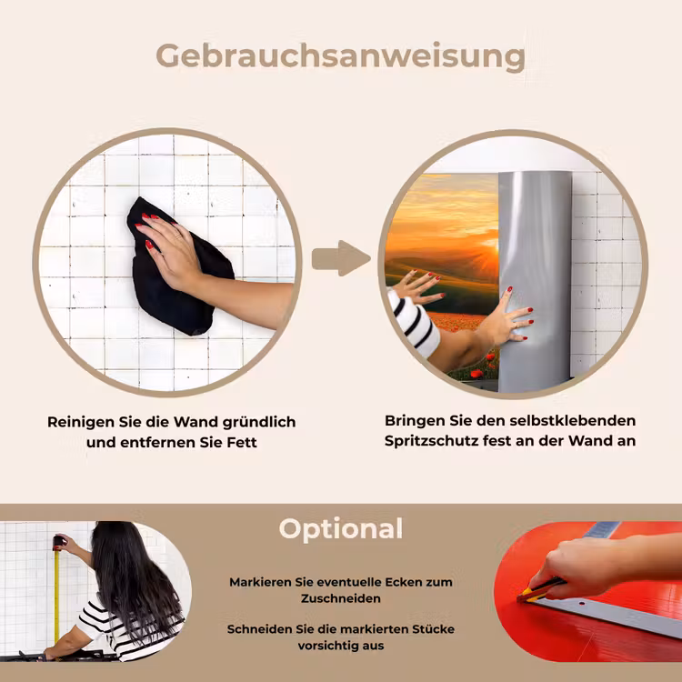 Klaprozen - Bloemen - Heuvels - Zonsondergang keuken achterwand spatscherm klein -gebruiksaanwijzing_DE