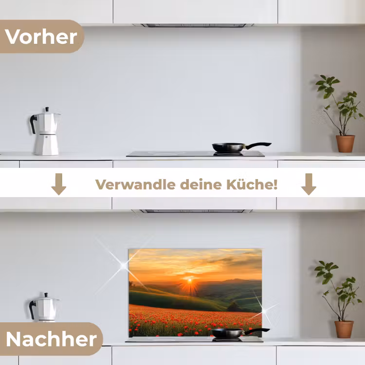 Klaprozen - Bloemen - Heuvels - Zonsondergang keuken achterwand spatscherm klein -voor_na_DE