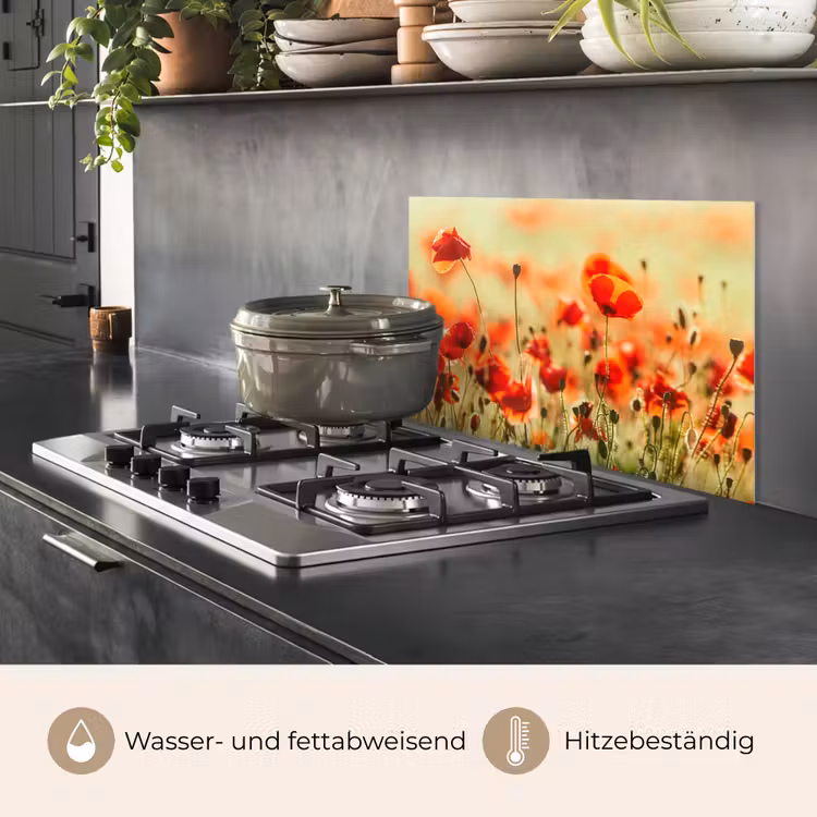 Klaprozen - Bloemen - Rood - Bloemenveld keuken achterwand spatscherm klein -usp_DE