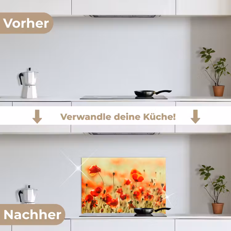 Klaprozen - Bloemen - Rood - Bloemenveld keuken achterwand spatscherm klein -voor_na_DE