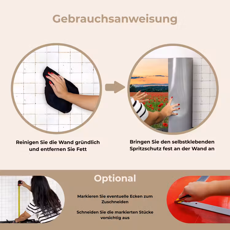 Klaprozen - Landschap - Rood - Bloemen keuken achterwand spatscherm klein -gebruiksaanwijzing_DE