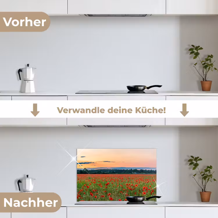 Klaprozen - Landschap - Rood - Bloemen keuken achterwand spatscherm klein -voor_na_DE