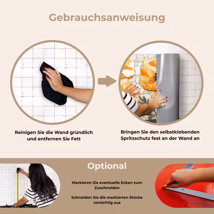 Klaprozen - Oranje - Mozaïek - Bladeren keuken achterwand spatscherm klein -gebruiksaanwijzing_DE