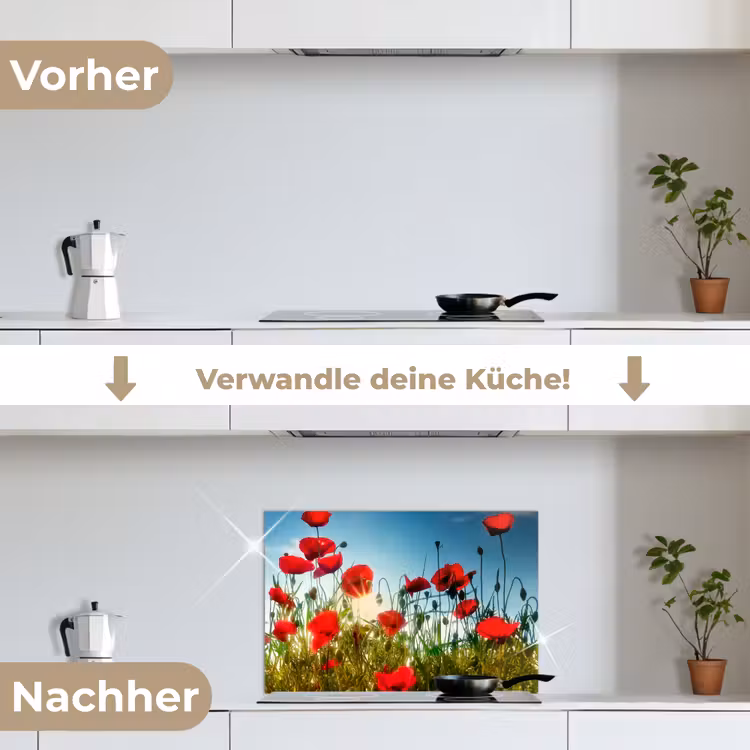Klaprozen - Toscane - Zon - Rood - Blauw keuken achterwand spatscherm klein -voor_na_DE