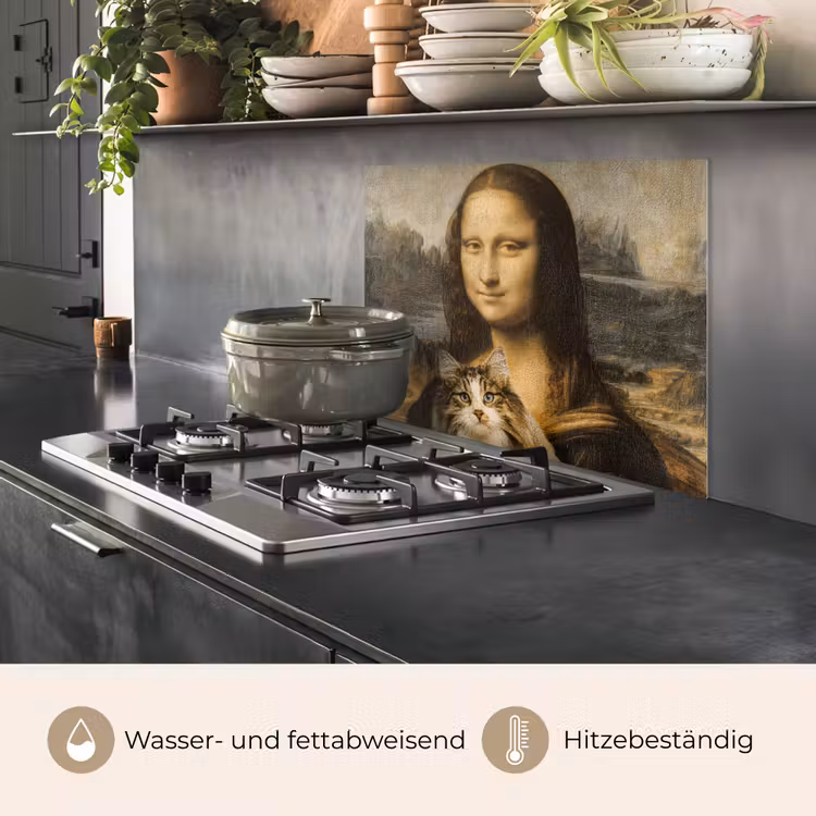 Mona Lisa - Kat - Leonardo da Vinci - Vintage - Kunstwerk - Oude meesters - Schilderij keuken achterwand spatscherm middel -usp_DE