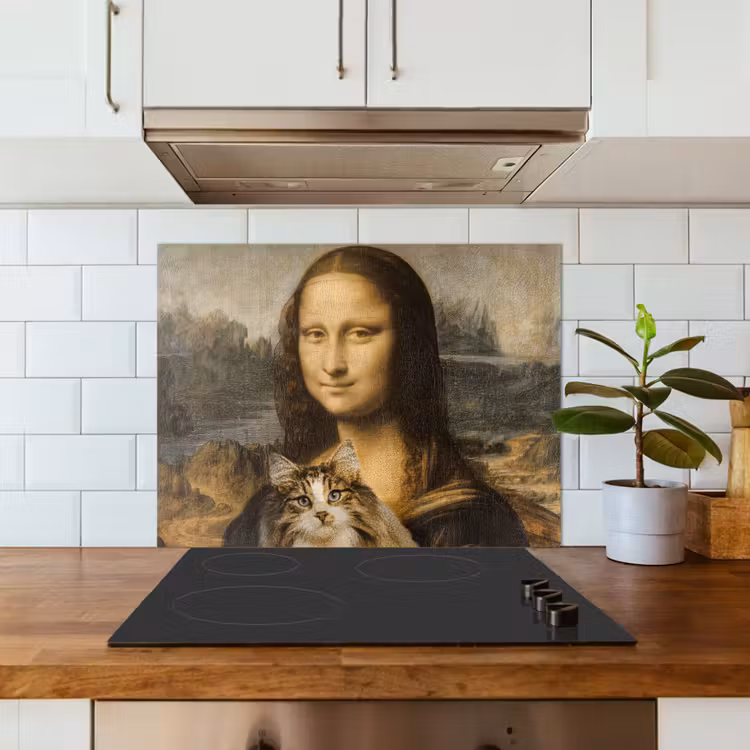 Mona Lisa - Kat - Leonardo da Vinci - Vintage - Kunstwerk - Oude meesters - Schilderij keuken achterwand spatscherm middel -sfeer2